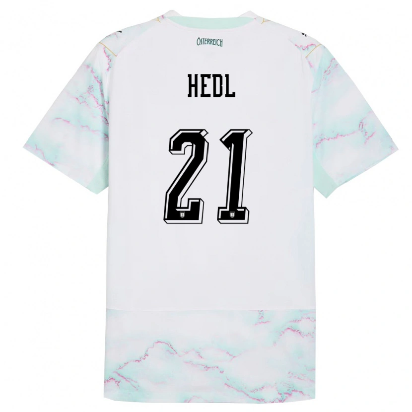 Danxen Män Österrike Philip Hedl #21 Vit Grön Guld Bortatröja Matchtröjor 26-28 Tröjor T-Tröja