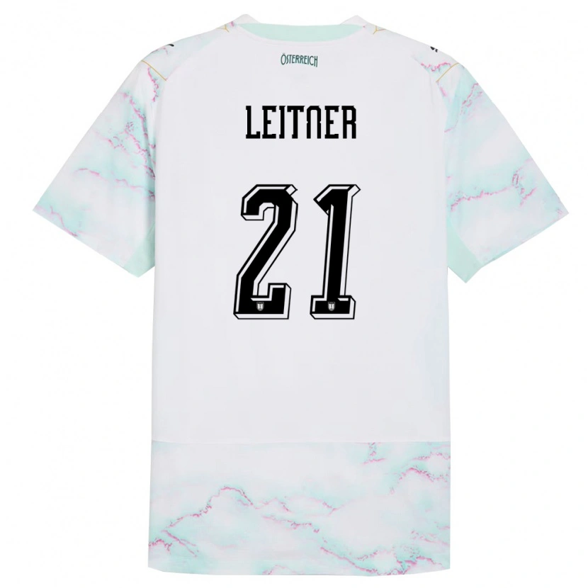 Danxen Män Österrike Annelie Leitner #21 Vit Grön Guld Bortatröja Matchtröjor 26-28 Tröjor T-Tröja
