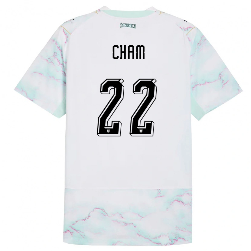 Danxen Män Österrike Muhammed Cham #22 Vit Grön Guld Bortatröja Matchtröjor 26-28 Tröjor T-Tröja