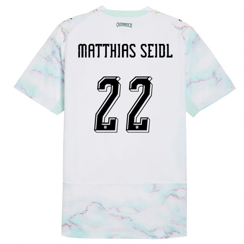 Danxen Män Österrike Matthias Seidl #22 Vit Grön Guld Bortatröja Matchtröjor 26-28 Tröjor T-Tröja