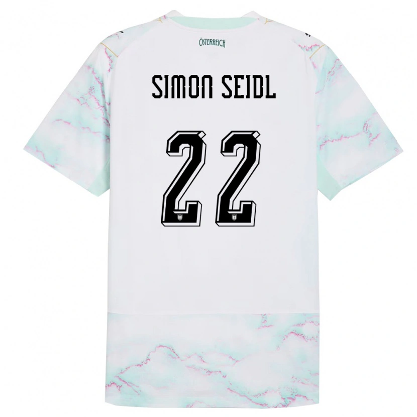 Danxen Män Österrike Simon Seidl #22 Vit Grön Guld Bortatröja Matchtröjor 26-28 Tröjor T-Tröja