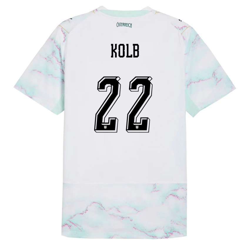 Danxen Män Österrike Lisa Kolb #22 Vit Grön Guld Bortatröja Matchtröjor 26-28 Tröjor T-Tröja