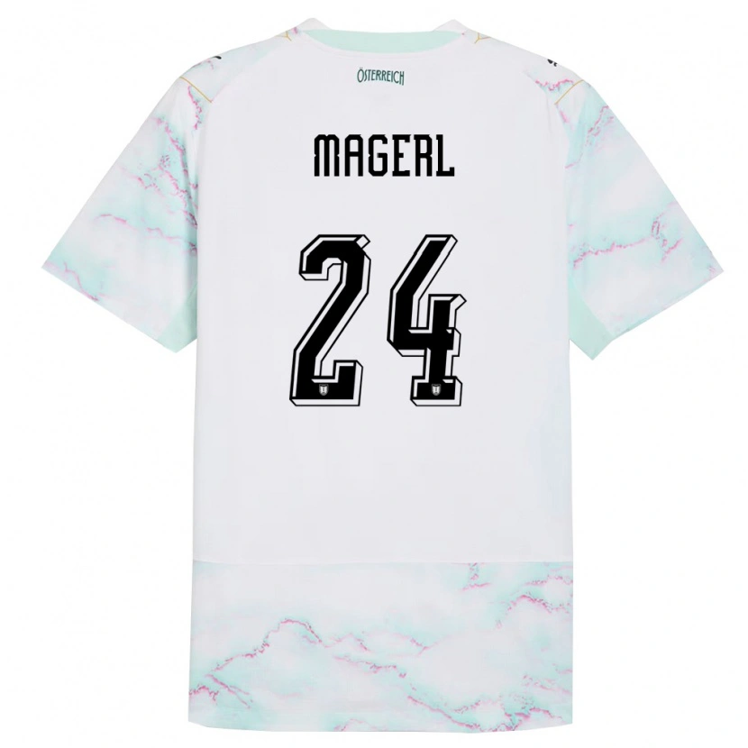 Danxen Män Österrike Julia Magerl #24 Vit Grön Guld Bortatröja Matchtröjor 26-28 Tröjor T-Tröja