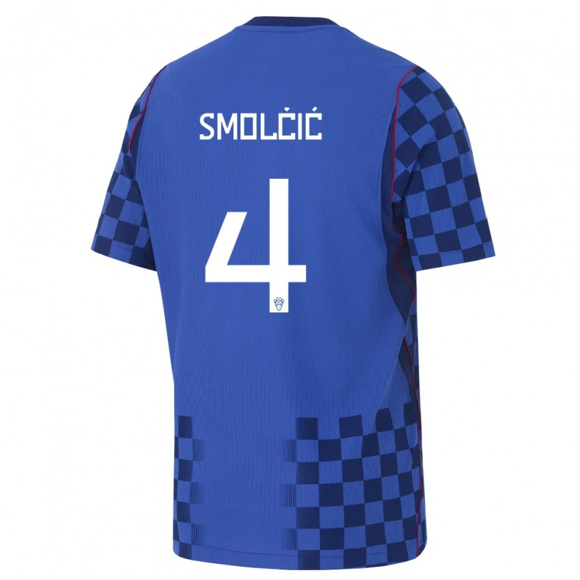 Danxen Män Kroatien Ivan Smolcic #4 Blå Marin Röd Bortatröja Matchtröjor 26-28 Tröjor T-Tröja