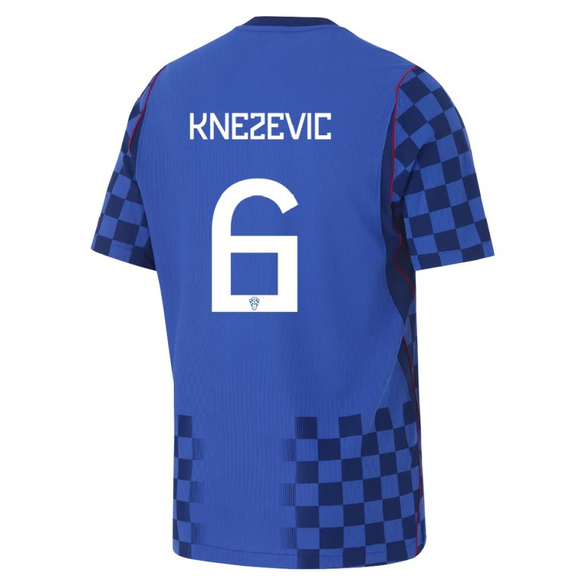 Danxen Män Kroatien Ivan Knezevic #6 Blå Marin Röd Bortatröja Matchtröjor 26-28 Tröjor T-Tröja