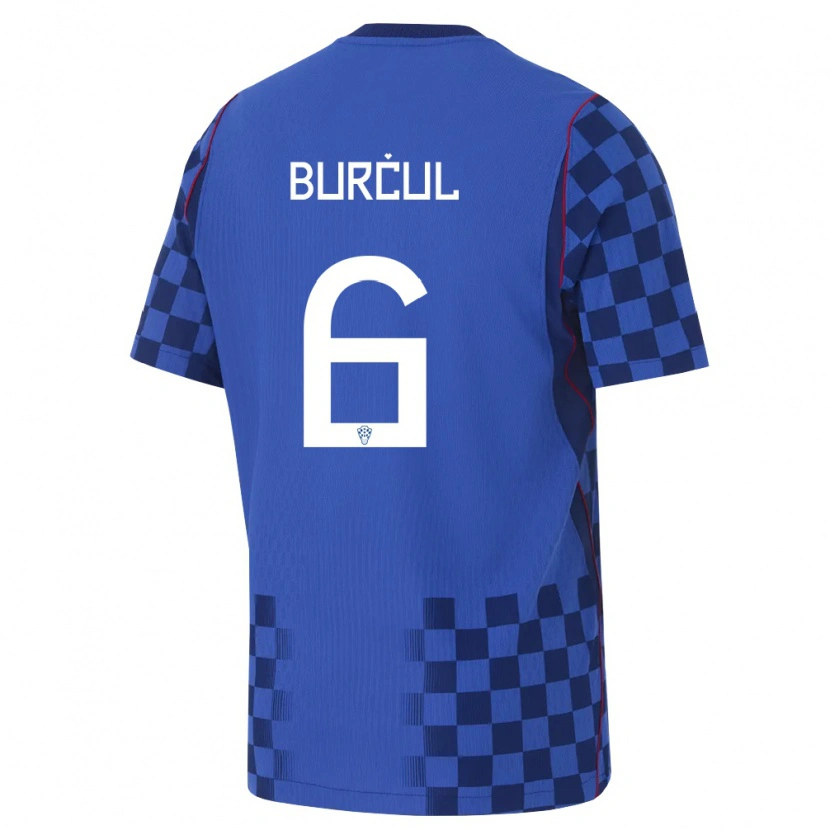 Danxen Män Kroatien Bruno Burcul #6 Blå Marin Röd Bortatröja Matchtröjor 26-28 Tröjor T-Tröja