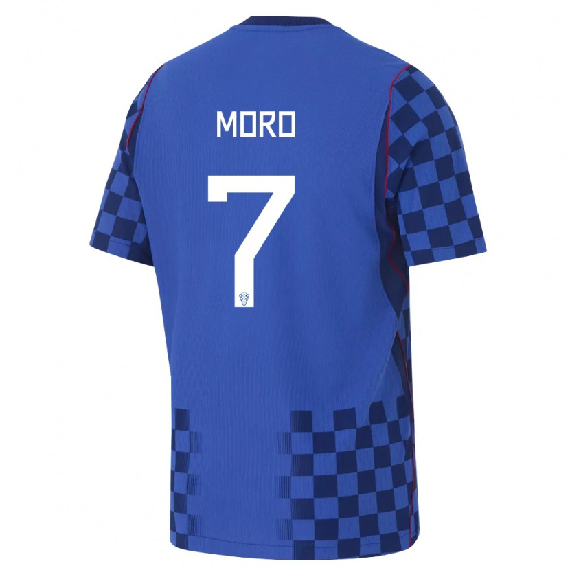 Danxen Män Kroatien Nikola Moro #7 Blå Marin Röd Bortatröja Matchtröjor 26-28 Tröjor T-Tröja