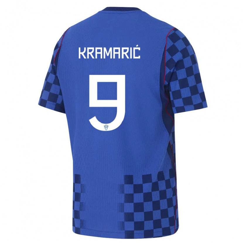 Danxen Män Kroatien Andrej Kramaric #9 Blå Marin Röd Bortatröja Matchtröjor 26-28 Tröjor T-Tröja