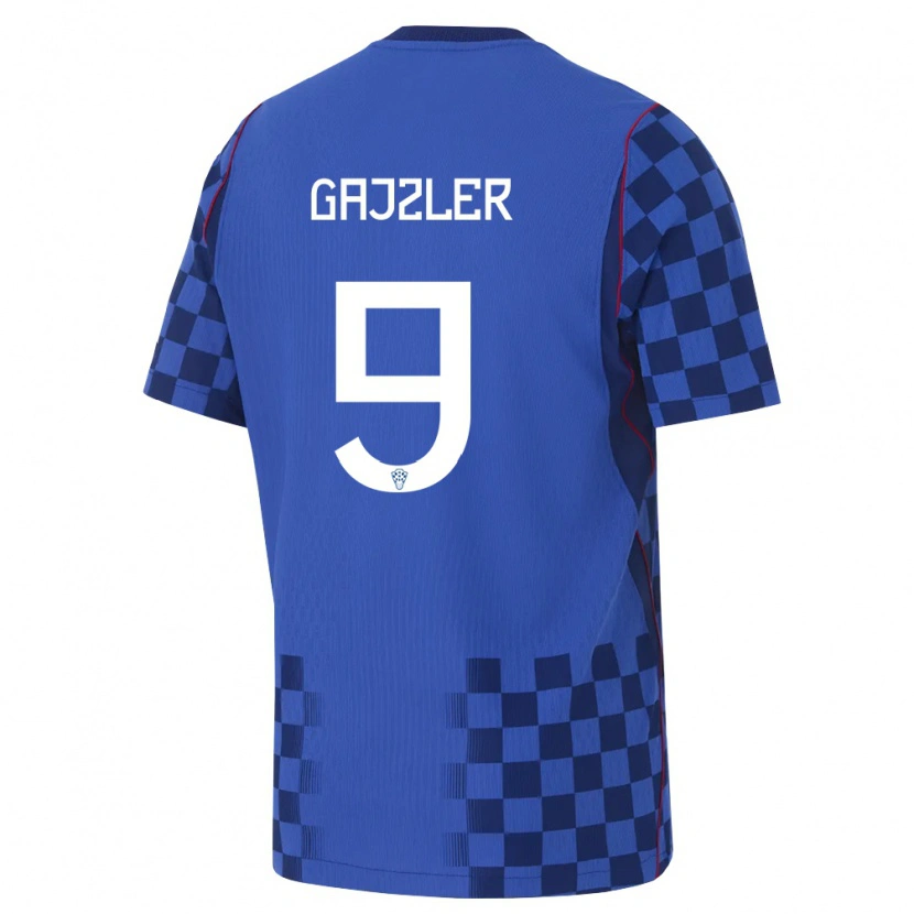 Danxen Män Kroatien Niko Gajzler #9 Blå Marin Röd Bortatröja Matchtröjor 26-28 Tröjor T-Tröja