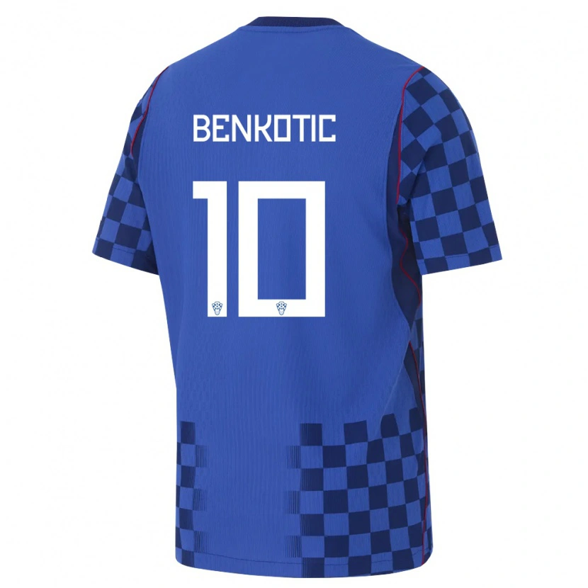 Danxen Män Kroatien Jona Benkotic #10 Blå Marin Röd Bortatröja Matchtröjor 26-28 Tröjor T-Tröja