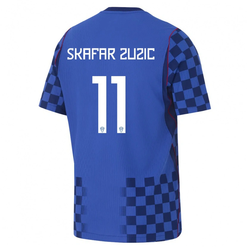 Danxen Män Kroatien Nik Skafar Zuzic #11 Blå Marin Röd Bortatröja Matchtröjor 26-28 Tröjor T-Tröja