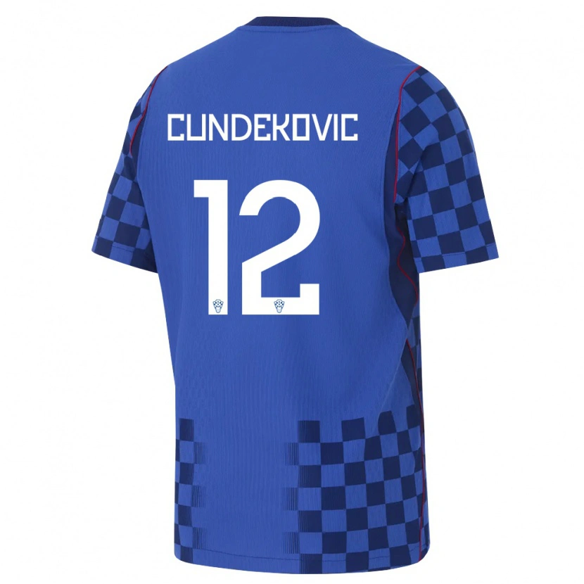 Danxen Män Kroatien Josip Cundekovic #12 Blå Marin Röd Bortatröja Matchtröjor 26-28 Tröjor T-Tröja