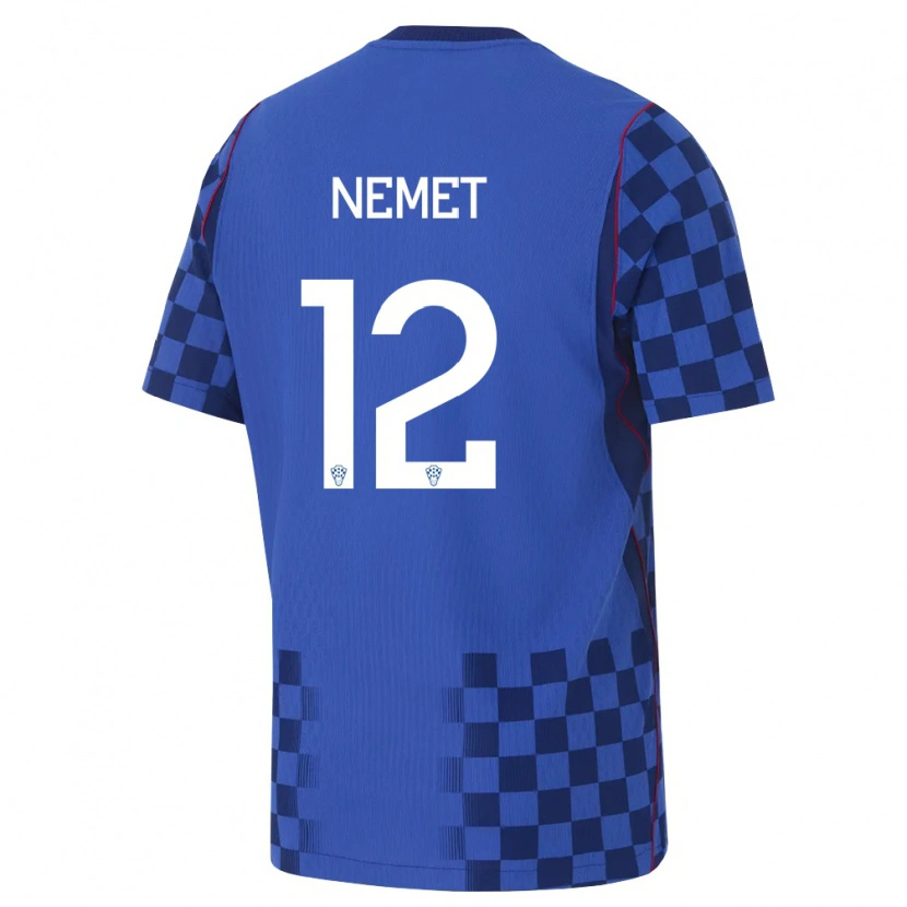 Danxen Män Kroatien Petar Nemet #12 Blå Marin Röd Bortatröja Matchtröjor 26-28 Tröjor T-Tröja
