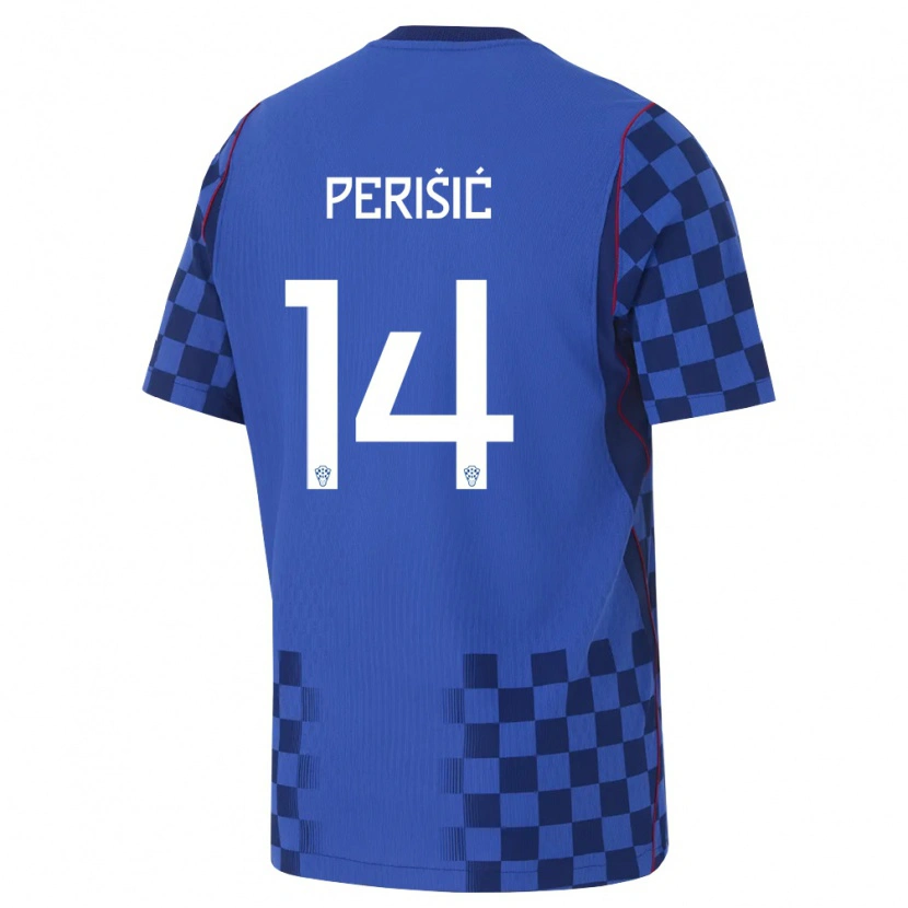 Danxen Män Kroatien Ivan Perišić #14 Blå Marin Röd Bortatröja Matchtröjor 26-28 Tröjor T-Tröja