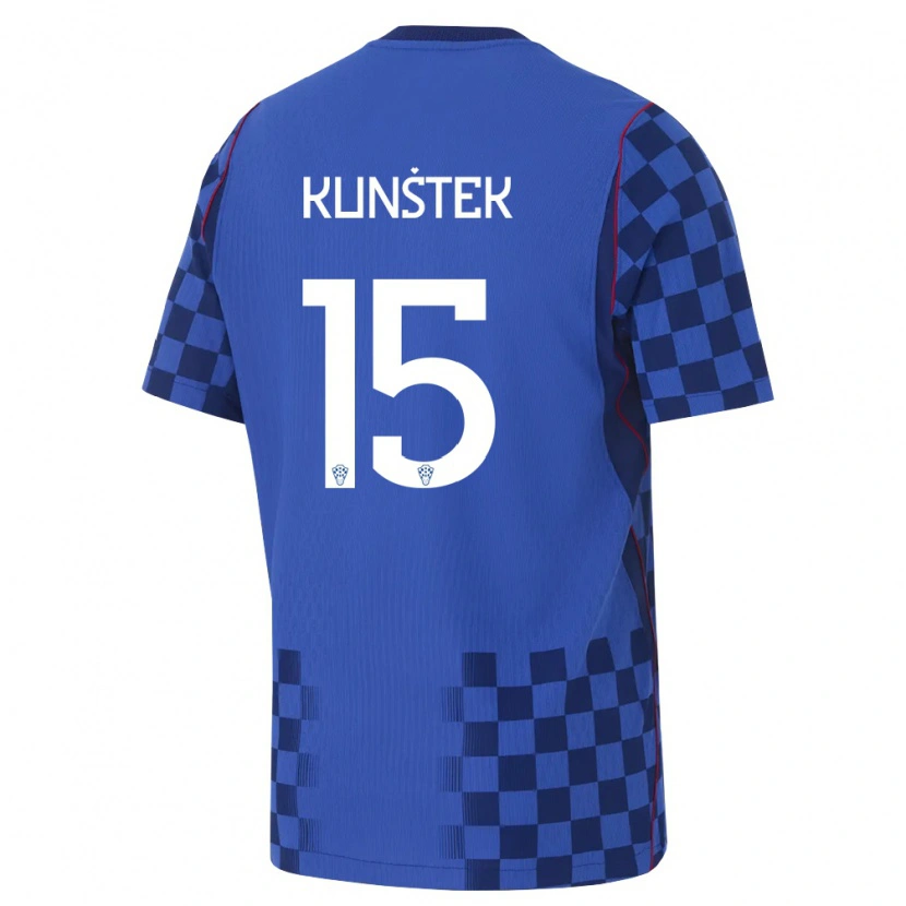 Danxen Män Kroatien Maria Kunstek #15 Blå Marin Röd Bortatröja Matchtröjor 26-28 Tröjor T-Tröja