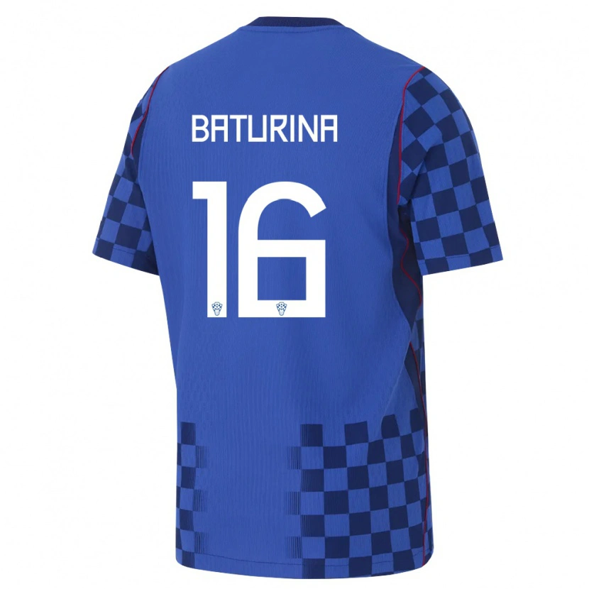 Danxen Män Kroatien Martin Baturina #16 Blå Marin Röd Bortatröja Matchtröjor 26-28 Tröjor T-Tröja