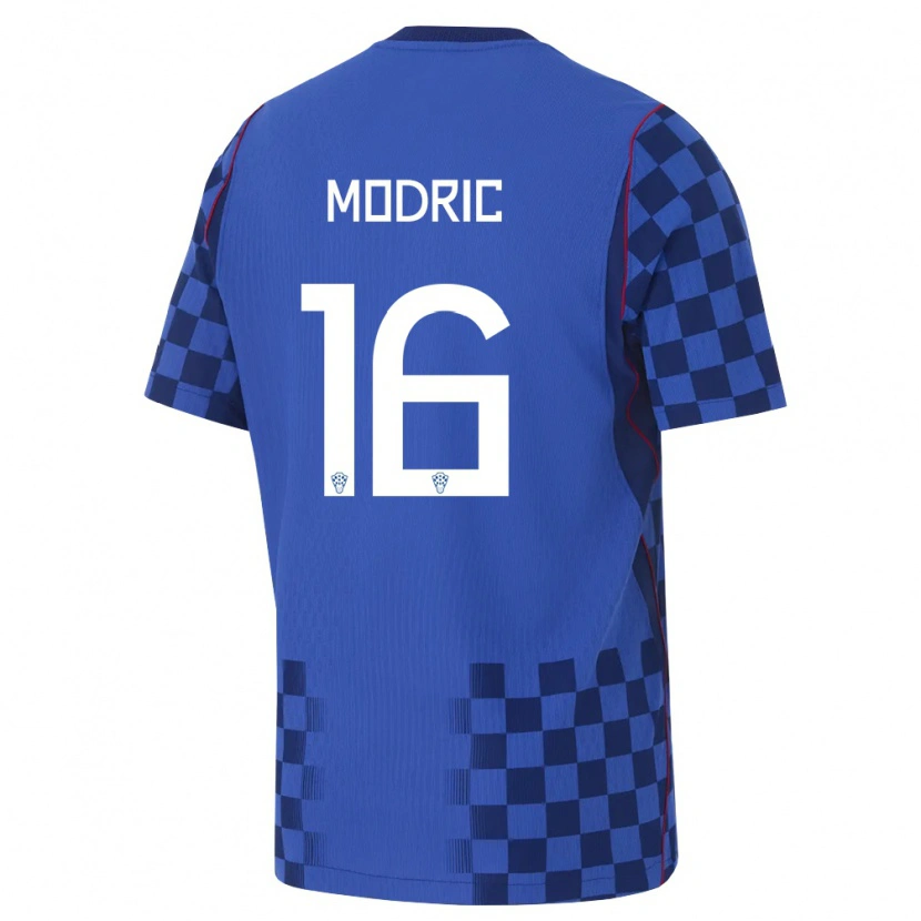 Danxen Män Kroatien Marin Modric #16 Blå Marin Röd Bortatröja Matchtröjor 26-28 Tröjor T-Tröja