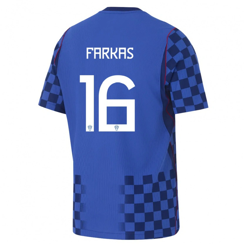 Danxen Män Kroatien Niko Farkas #16 Blå Marin Röd Bortatröja Matchtröjor 26-28 Tröjor T-Tröja