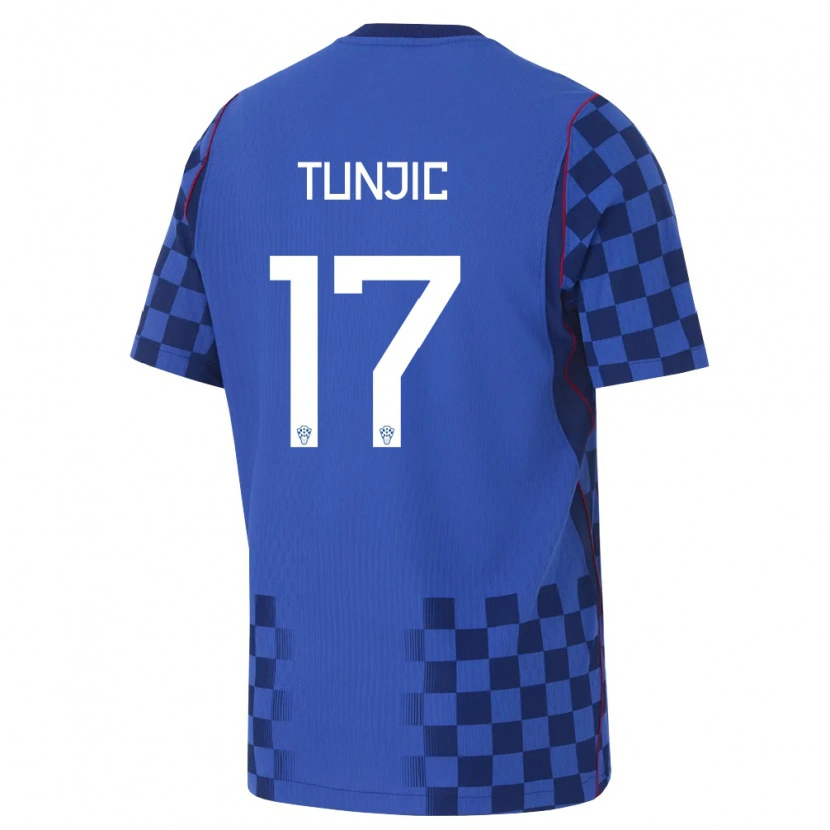 Danxen Män Kroatien Luka Tunjic #17 Blå Marin Röd Bortatröja Matchtröjor 26-28 Tröjor T-Tröja