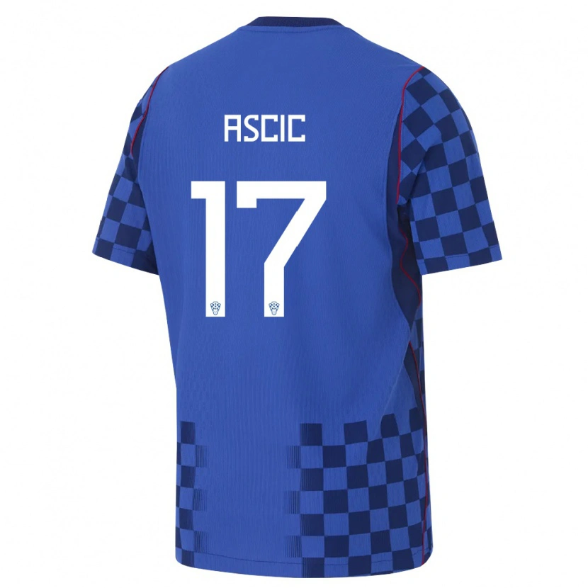 Danxen Män Kroatien Marko Ascic #17 Blå Marin Röd Bortatröja Matchtröjor 26-28 Tröjor T-Tröja