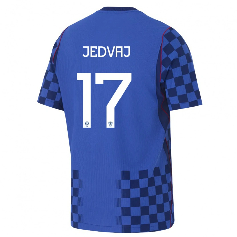 Danxen Män Kroatien Karla Jedvaj #17 Blå Marin Röd Bortatröja Matchtröjor 26-28 Tröjor T-Tröja