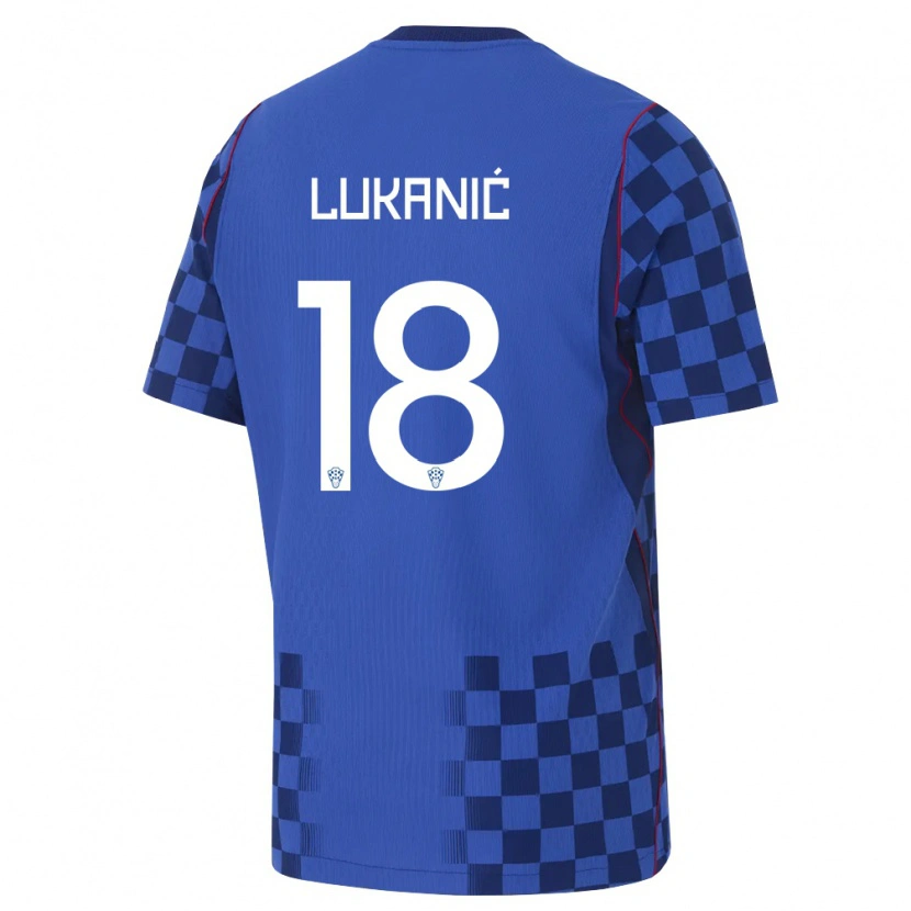 Danxen Män Kroatien Luka Lukanic #18 Blå Marin Röd Bortatröja Matchtröjor 26-28 Tröjor T-Tröja