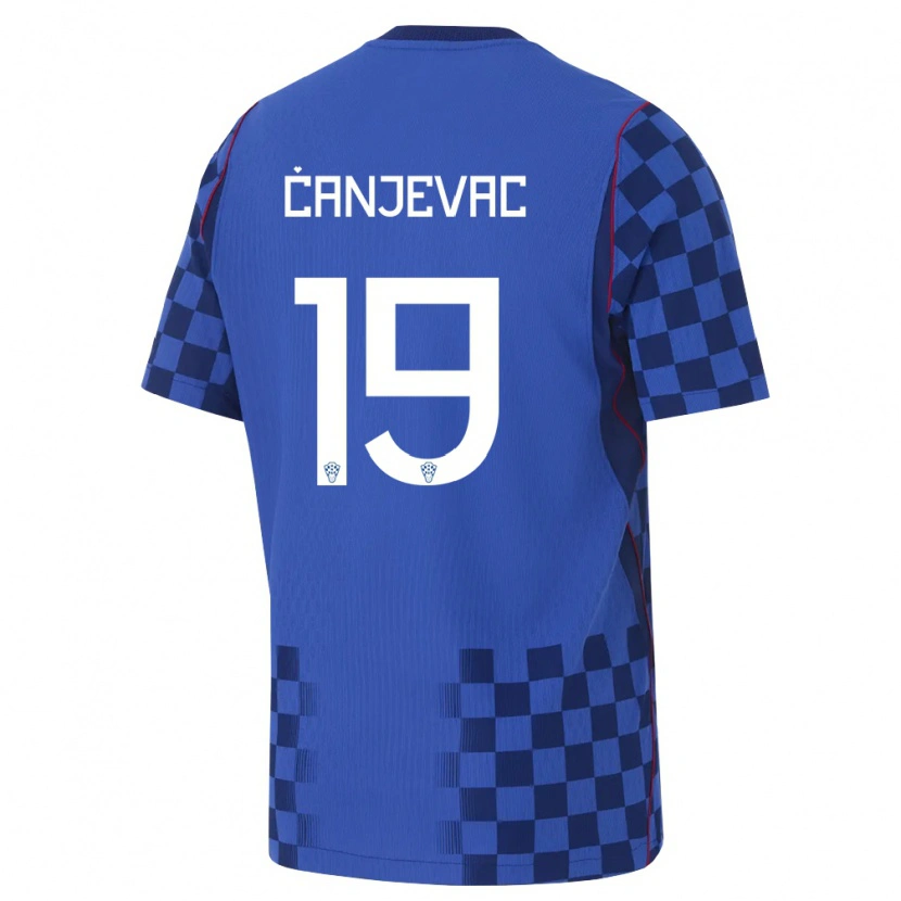 Danxen Män Kroatien Janja Canjevac #19 Blå Marin Röd Bortatröja Matchtröjor 26-28 Tröjor T-Tröja