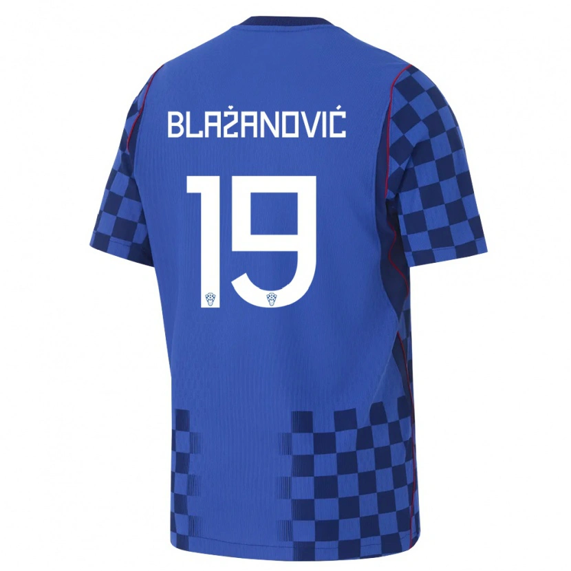 Danxen Män Kroatien Antonio Blazanovic #19 Blå Marin Röd Bortatröja Matchtröjor 26-28 Tröjor T-Tröja