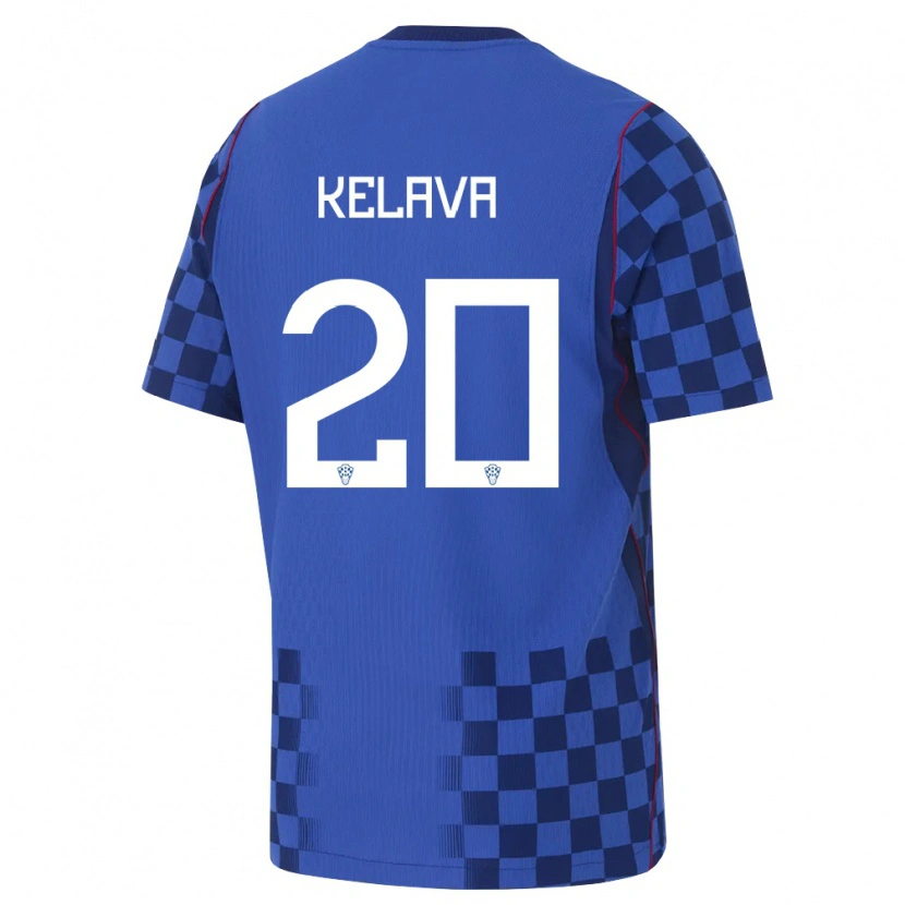 Danxen Män Kroatien Mihael Kelava #20 Blå Marin Röd Bortatröja Matchtröjor 26-28 Tröjor T-Tröja