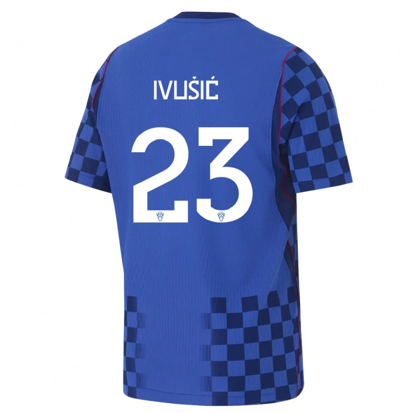 Danxen Män Kroatien Ivica Ivusic #23 Blå Marin Röd Bortatröja Matchtröjor 26-28 Tröjor T-Tröja