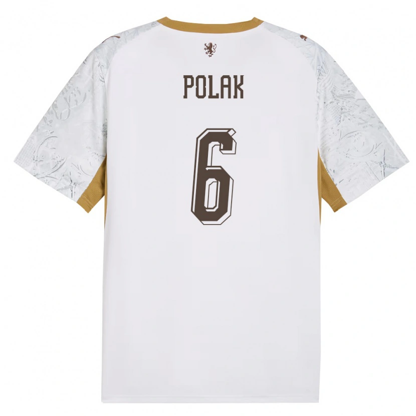 Danxen Män Tjeckien Daniel Polak #6 Off-White Guld Grå Bortatröja Matchtröjor 26-28 Tröjor T-Tröja
