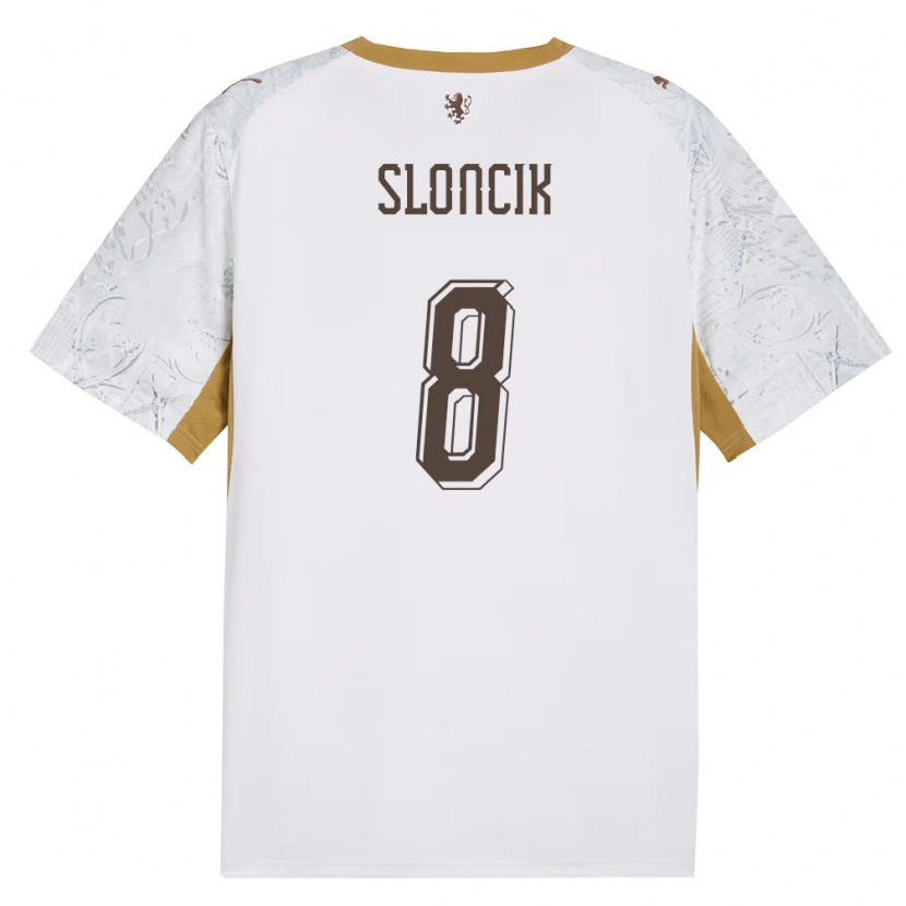 Danxen Män Tjeckien Simon Sloncik #8 Off-White Guld Grå Bortatröja Matchtröjor 26-28 Tröjor T-Tröja