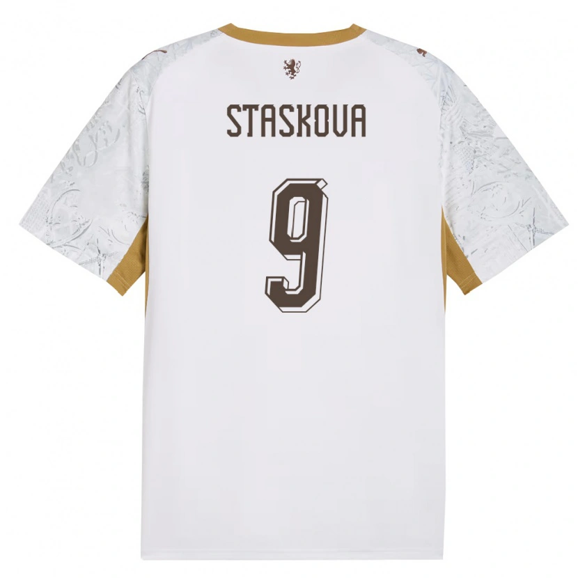 Danxen Män Tjeckien Andrea Stašková #9 Off-White Guld Grå Bortatröja Matchtröjor 26-28 Tröjor T-Tröja