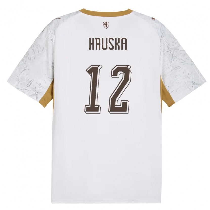 Danxen Män Tjeckien Filip Hruska #12 Off-White Guld Grå Bortatröja Matchtröjor 26-28 Tröjor T-Tröja