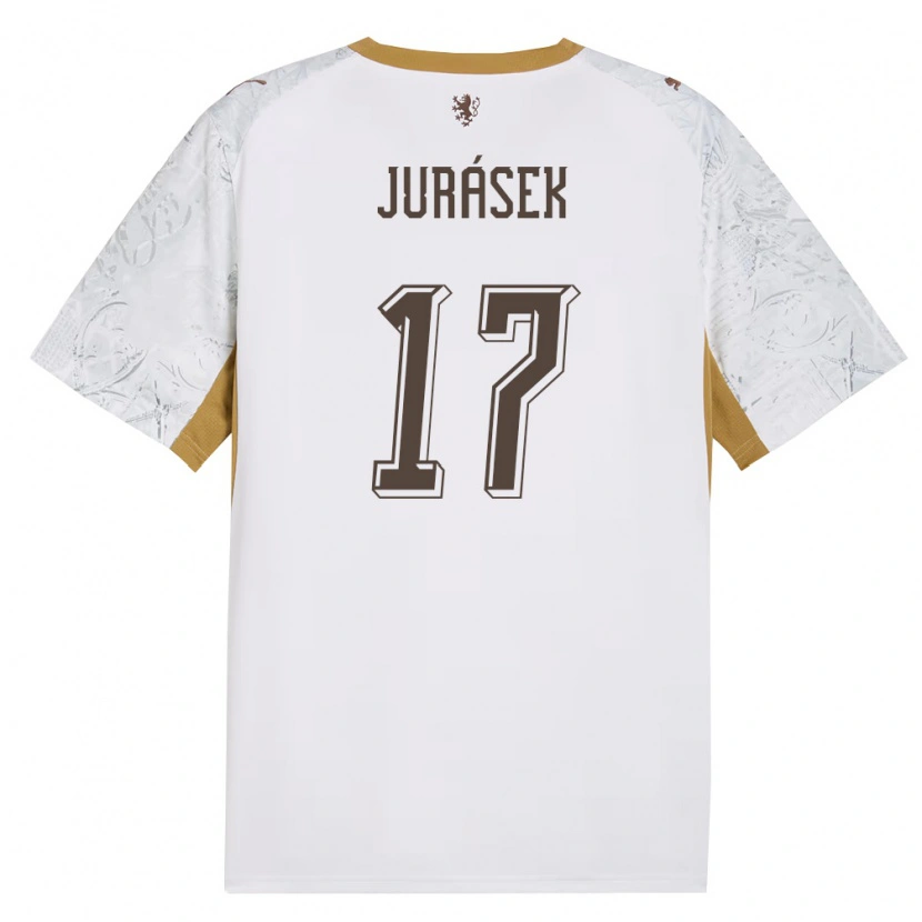 Danxen Män Tjeckien David Jurásek #17 Off-White Guld Grå Bortatröja Matchtröjor 26-28 Tröjor T-Tröja