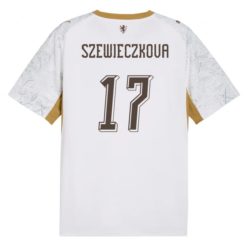 Danxen Män Tjeckien Tereza Szewieczková #17 Off-White Guld Grå Bortatröja Matchtröjor 26-28 Tröjor T-Tröja