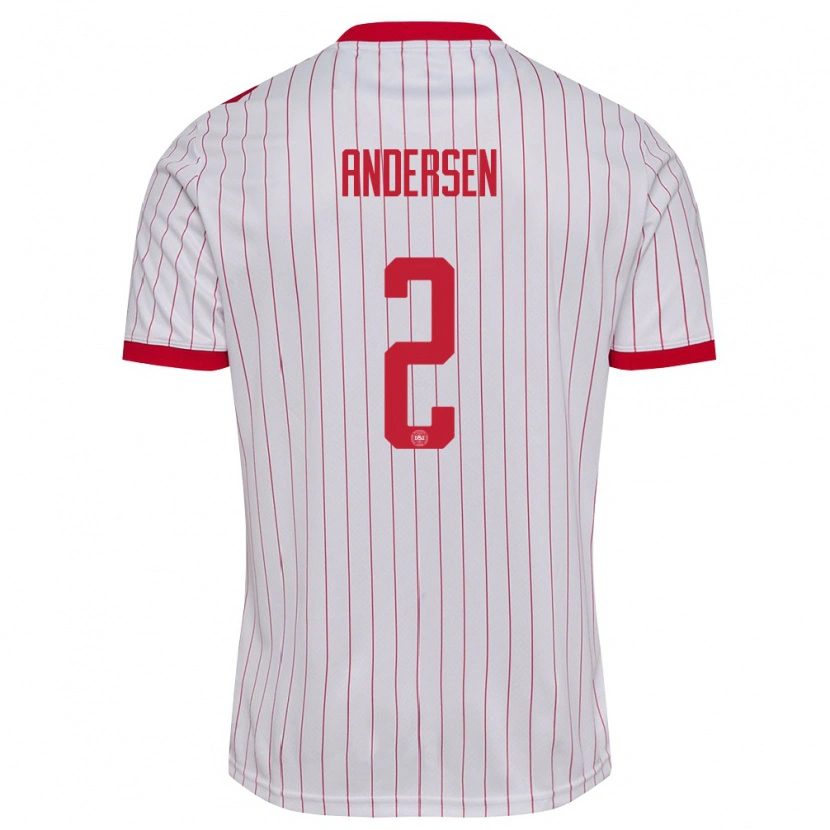 Danxen Män Danmark Joachim Andersen #2 Vit Röd Bortatröja Matchtröjor 26-28 Tröjor T-Tröja