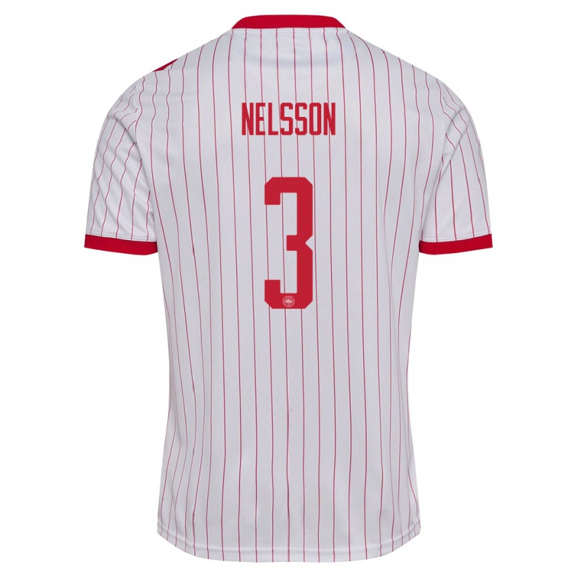 Danxen Män Danmark Victor Nelsson #3 Vit Röd Bortatröja Matchtröjor 26-28 Tröjor T-Tröja