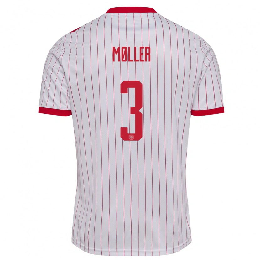 Danxen Män Danmark William Møller #3 Vit Röd Bortatröja Matchtröjor 26-28 Tröjor T-Tröja