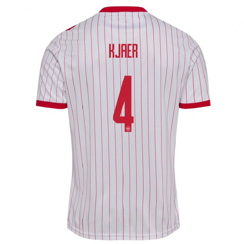 Danxen Män Danmark Simon Kjaer #4 Vit Röd Bortatröja Matchtröjor 26-28 Tröjor T-Tröja