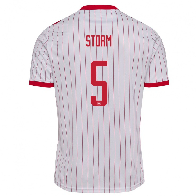 Danxen Män Danmark Tobias Storm #5 Vit Röd Bortatröja Matchtröjor 26-28 Tröjor T-Tröja