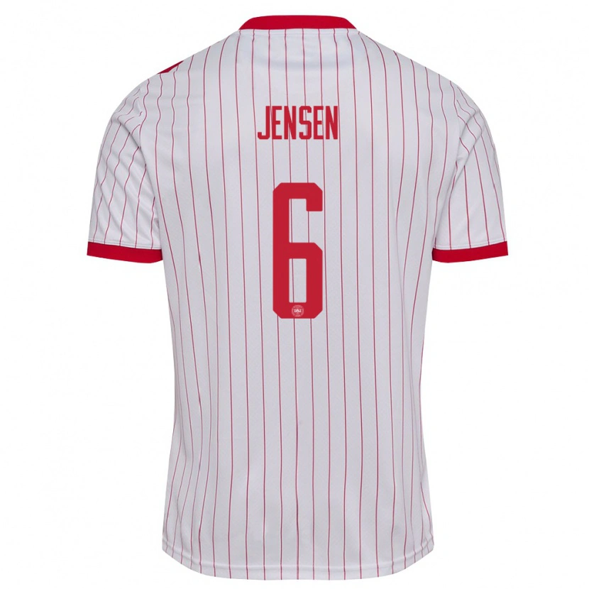 Danxen Män Danmark Max Jensen #6 Vit Röd Bortatröja Matchtröjor 26-28 Tröjor T-Tröja