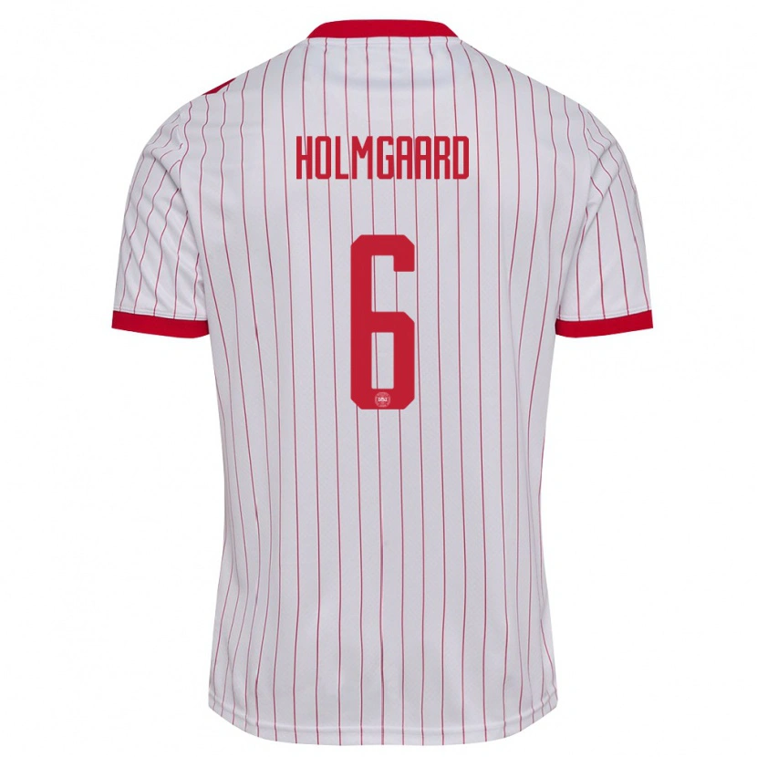 Danxen Män Danmark Karen Holmgaard #6 Vit Röd Bortatröja Matchtröjor 26-28 Tröjor T-Tröja