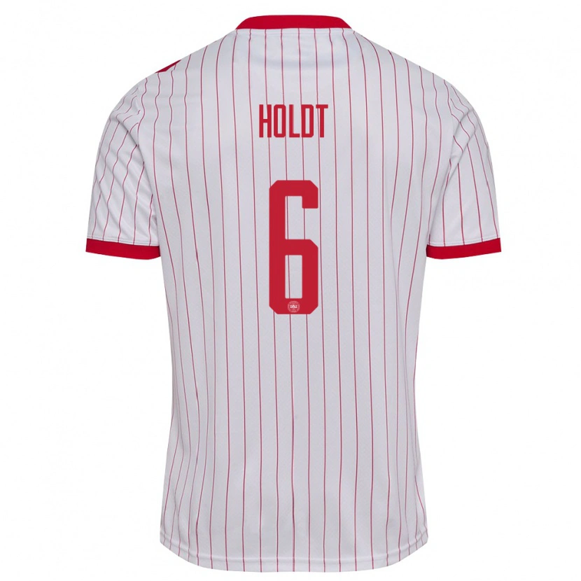 Danxen Män Danmark Olivia Holdt #6 Vit Röd Bortatröja Matchtröjor 26-28 Tröjor T-Tröja