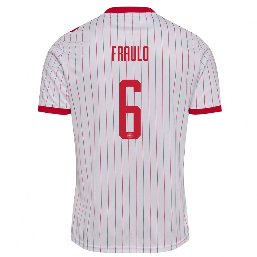 Danxen Män Danmark Oscar Fraulo #6 Vit Röd Bortatröja Matchtröjor 26-28 Tröjor T-Tröja