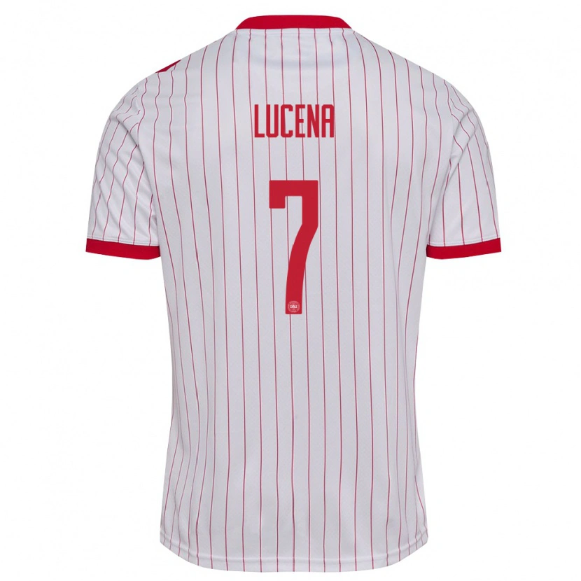 Danxen Män Danmark Julius Lucena #7 Vit Röd Bortatröja Matchtröjor 26-28 Tröjor T-Tröja