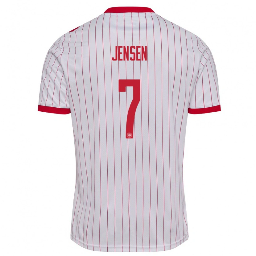 Danxen Män Danmark Mathias Jensen #7 Vit Röd Bortatröja Matchtröjor 26-28 Tröjor T-Tröja