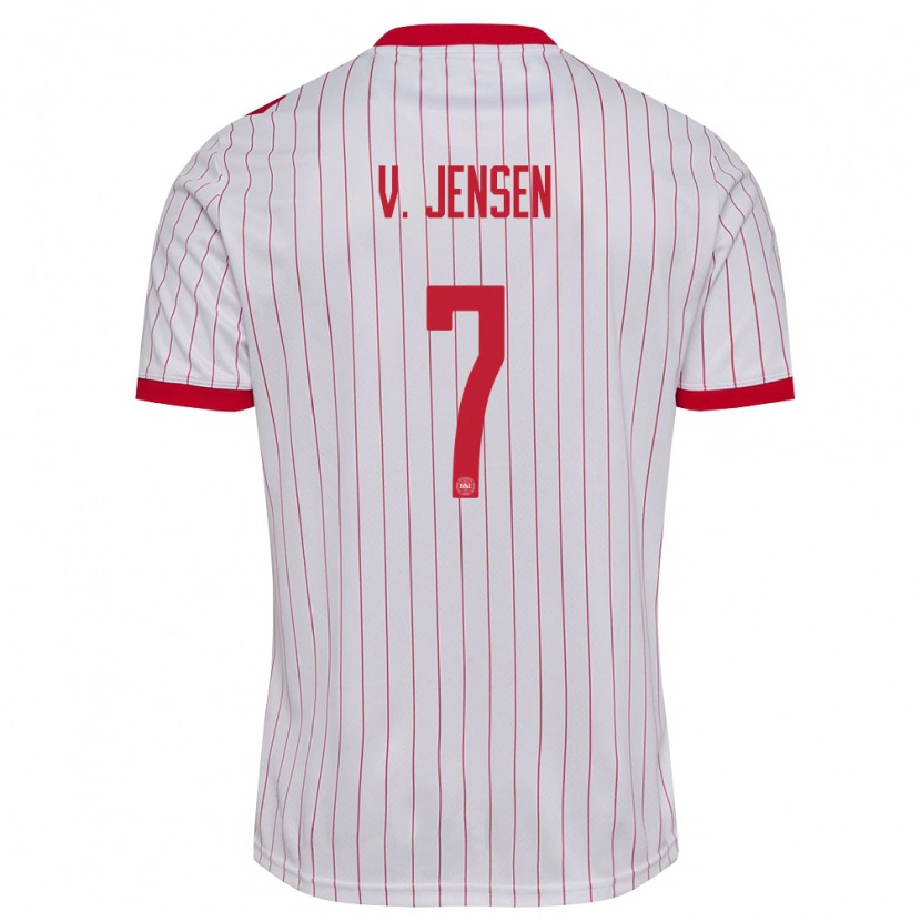 Danxen Män Danmark Victor Jensen #7 Vit Röd Bortatröja Matchtröjor 26-28 Tröjor T-Tröja