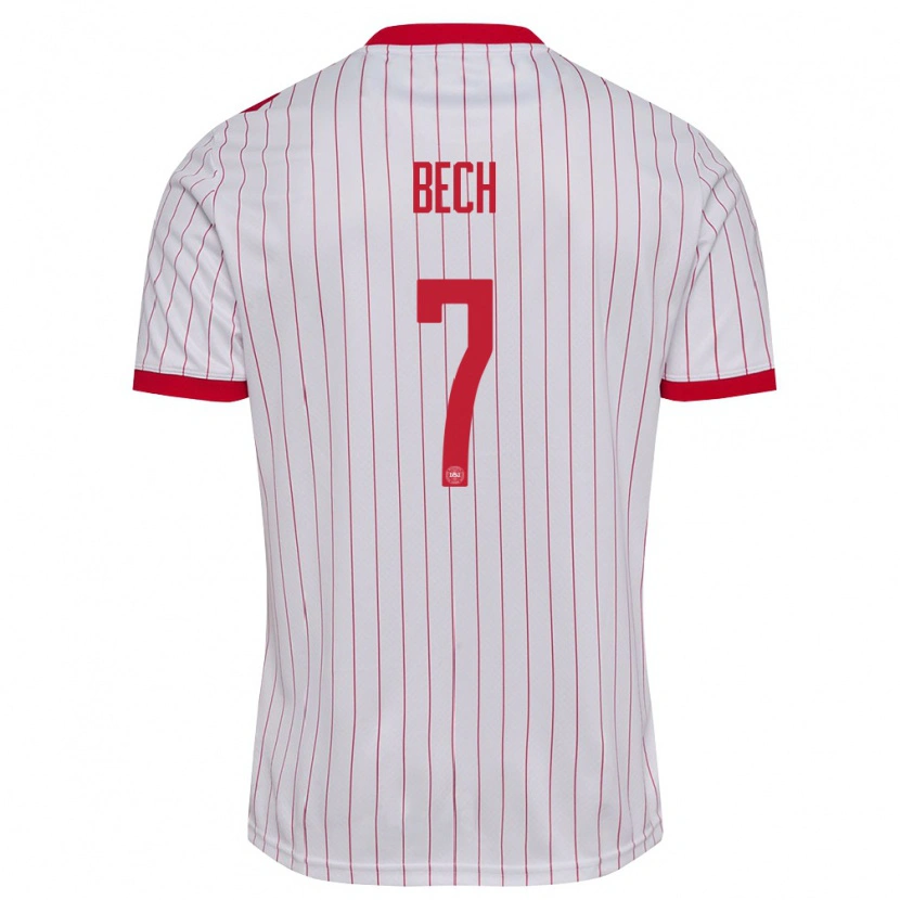 Danxen Män Danmark Tobias Bech #7 Vit Röd Bortatröja Matchtröjor 26-28 Tröjor T-Tröja