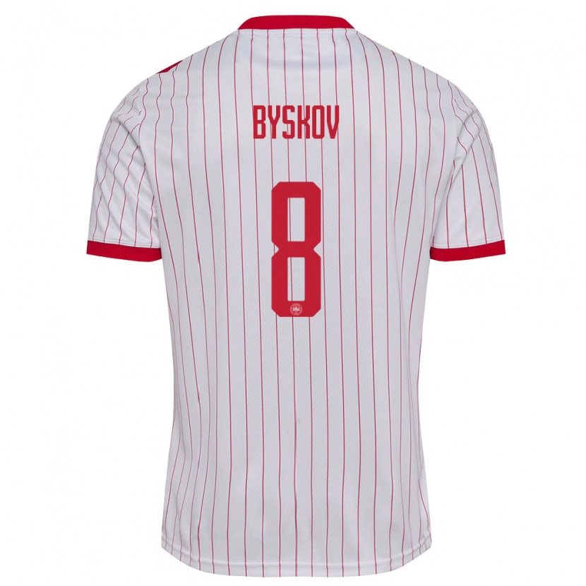 Danxen Män Danmark Valdemar Byskov #8 Vit Röd Bortatröja Matchtröjor 26-28 Tröjor T-Tröja